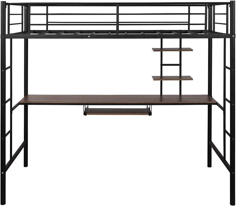 Photo 1 of ***BOX 1 OF 2***, ***INCOMPLETE***
High Metal Loft Bed with Desk, Keyboard Tray and Storage Shelf for Teens, Boys and Girls(Twin,Black with Keyboard)