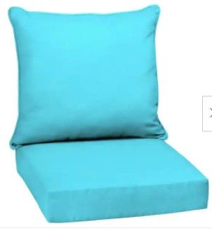 Photo 1 of 24 in. x 24 in. 2-Piece Deep Seating Outdoor Lounge Chair Cushion in Pool Blue Leala