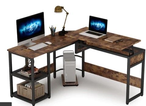 Photo 1 of ***PARTS ONLY***
Tribesigns L Shaped Desk with Lift Top, Sit to Stand Corner Desk