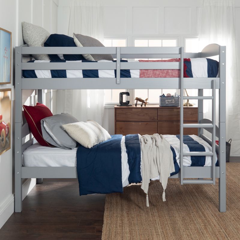 Photo 1 of Walker Edison Wood Twin Bunk Kids Bed Bedroom with Guard Rail and Ladder Easy Assembly, Grey