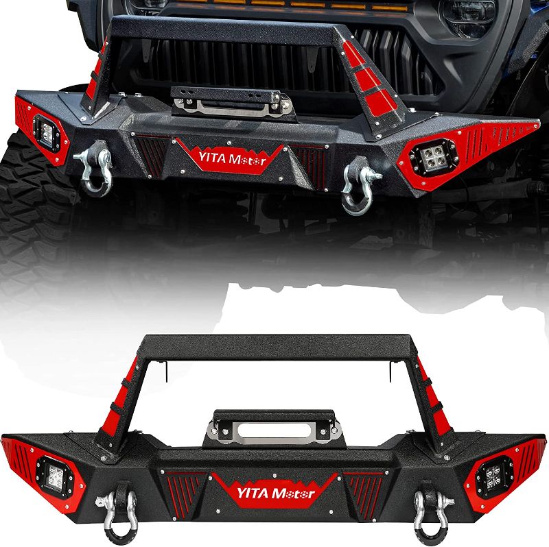 Photo 1 of ***PARTS ONLY***
YITAMOTOR Front Bumper Compatible with Jeep Wrangler 2018-2022 Jeep Wrangler JL & Unlimited (2/4 Doors), 2020-2022 Gladiator JT w/ LED Light & 2 x D-Rings & Paintable Trim & Winch Plate