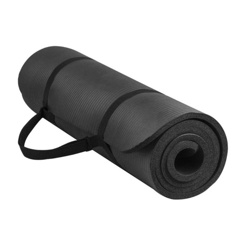 Photo 1 of (TORN MATERIAL)rolled yoga mat with straps black