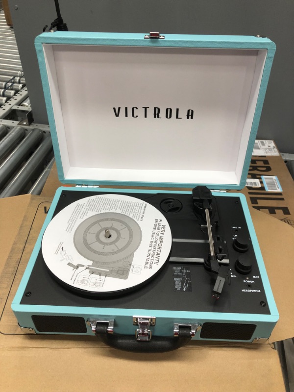 Photo 3 of ***PARTS ONLY*** Victrola Vintage 3-Speed Bluetooth Portable Suitcase Record Player with Built-in Speakers | Upgraded Turntable Audio Sound| Includes Extra Stylus | Turquoise, Model Number: VSC-550BT
