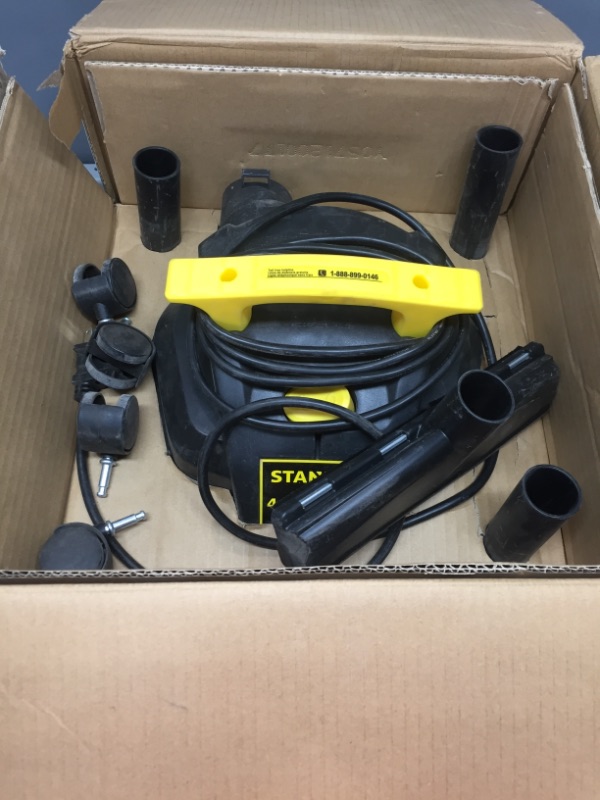 Photo 1 of **PARTS ONLY**STANLEY SL18115 Wet/Dry Vacuum, 5 Gallon, 4 Horsepower, Stainless Steel Tank, 4.0 HP, 50" Sealed Pressure, Silver+Yellow
