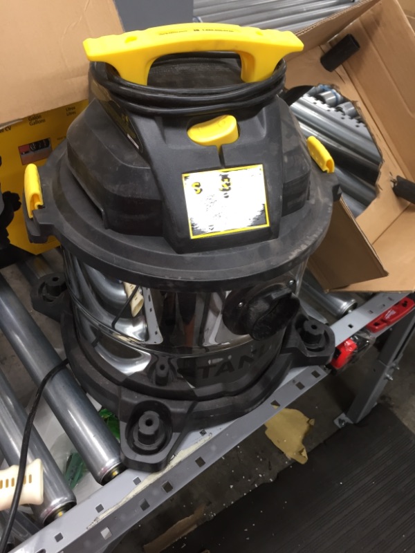 Photo 1 of **PARTS ONLY**STANLEY SL18115 Wet/Dry Vacuum, 5 Gallon, 4 Horsepower, Stainless Steel Tank, 4.0 HP, 50" Sealed Pressure, Silver+Yellow
