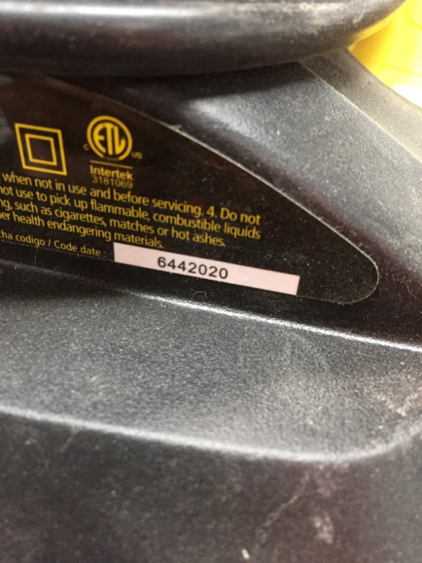 Photo 1 of **PARTS ONLY**STANLEY SL18115 Wet/Dry Vacuum, 5 Gallon, 4 Horsepower, Stainless Steel Tank, 4.0 HP, 50" Sealed Pressure, Silver+Yellow
