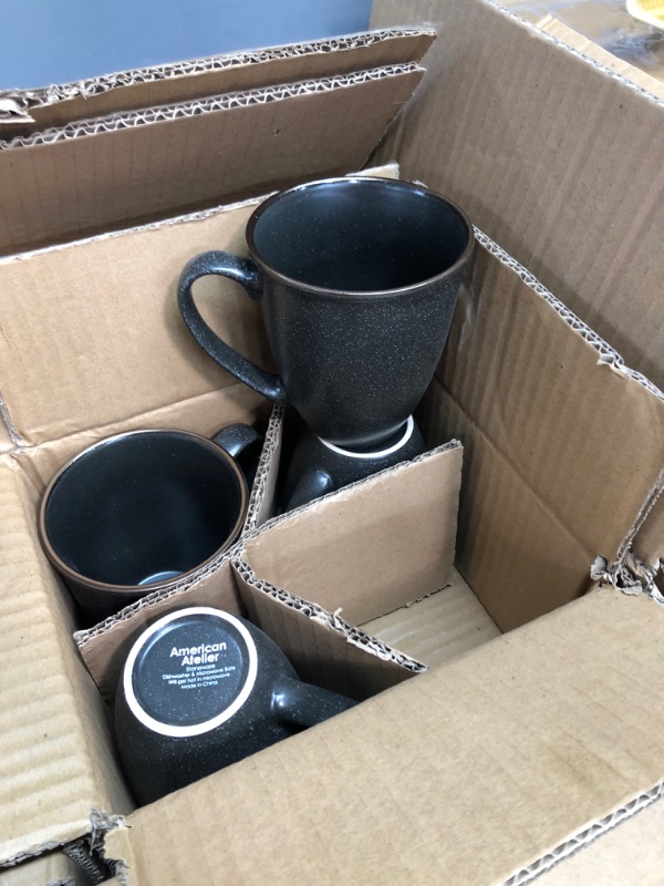 Photo 1 of American Atelier Varda Round Dinnerware Set, Black – 16-Piece Stoneware Dinner Party Collection 4 Dinner Plates, 4 Salad Plates, 4 Bowls & 4 Mugs, (7667-16B-RB)
