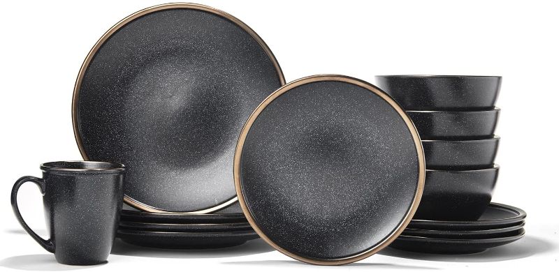 Photo 1 of American Atelier Varda Round Dinnerware Set, Black – 16-Piece Stoneware Dinner Party Collection 4 Dinner Plates, 4 Salad Plates, 4 Bowls & 4 Mugs, (7667-16B-RB)
