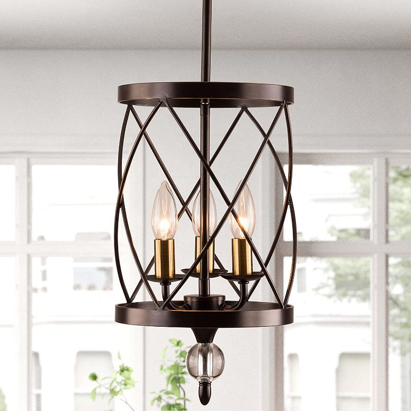 Photo 1 of 3-Light Traditional Foyer Light Pendant Chandelier Cylinder Metal Shade Oil-Rubbed Bronze
