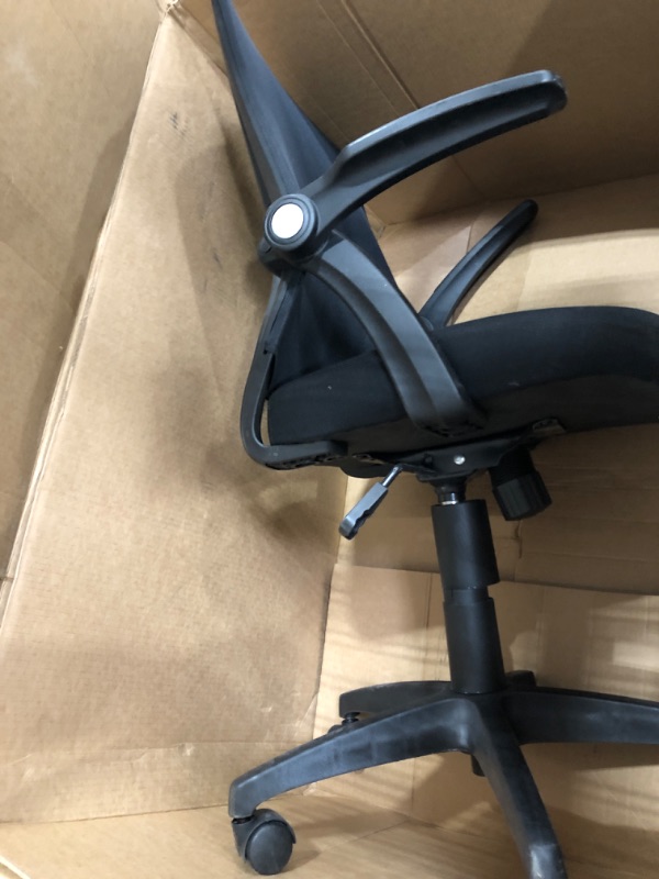 Photo 1 of MISSING 1 LEG AND TWO WHEELS, Mesh Office Chair Ergonomic Mid Back Swivel Black Mesh Desk Chair Flip Up Arms with Lumbar Support Computer Chair Adjustable Height Task Chairs
