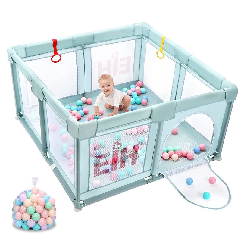 Photo 1 of BAG HAS SMALL CUT ON TOP, EIH Baby Playpen, Playpen for Babies and Toddlers Indoor & Outdoor Kids Activity Center with 50 Ocean Balls Small Baby Playard Breathable Mesh Kids Safety Play Area, 47in x 47in
