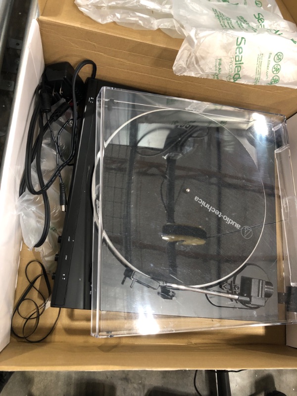 Photo 1 of BROKEN NEEDS REPAIR, Audio-Technica AT-LP60X-BK Fully Automatic Belt-Drive Stereo Turntable, Black, Hi-Fi, 2 Speed, Dust Cover, Anti-Resonance, Die-Cast Aluminum Platter
