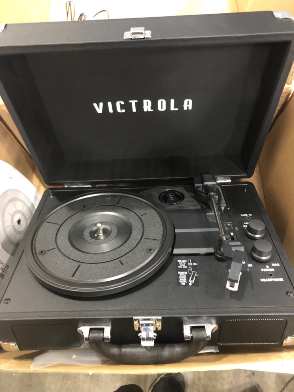 Photo 2 of Victrola Vintage 3-Speed Bluetooth Portable Suitcase Record Player with Built-in Speakers | Upgraded Turntable Audio Sound| Includes Extra Stylus | Black, Model Number: VSC-550BT-BK
