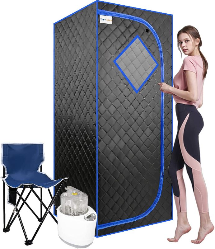 Photo 1 of  Portable Steam Sauna Tent, Full Size Folding Sauna Tent with 4L & 1500W Steam Generator Remote Control Folding Chair for Detox Reduce Stress Fatigue Indoor Home (Black)