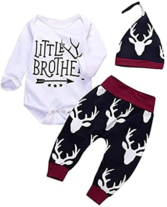 Photo 1 of 2 PACKS OF 3PCs Baby Boys Little Brother Arrows Romper+Long Deer Pant+Hat Outfits Set 0-6 MONTHS.