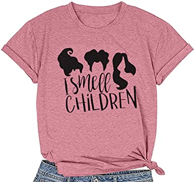 Photo 1 of MOUSYA Halloween T-Shirt for Women of I Smell Children, Short Sleeve O-Neck Graphic Tee for Lady-MEDIUM
