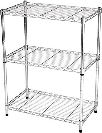 Photo 1 of Amazon Basics 3-Shelf Adjustable, Heavy Duty Storage Shelving Unit (250 lbs loading capacity per shelf), Steel Organizer Wire Rack, Chrome (23.3L x 13.4W x 30H)
