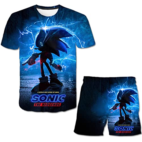 Photo 1 of Children's Boys T-Shirt Short Sleeve Set Animation Sonik Clothing Sony Pattern Color Block 3D Printing Children's Top + Shorts- Large 
