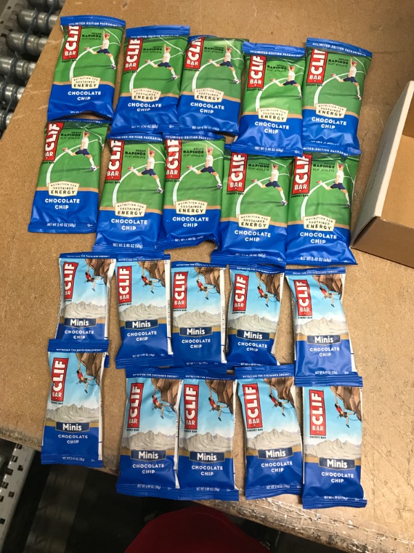 Photo 2 of **NON-REFUNDABLE**
BEST BY 3/22/22
CLIF BARS - Chocolate Chip - 10 Full Size and 10 Mini Energy Bars - Made with Organic Oats - Plant Based Food - Vegetarian - Kosher (2.4oz and 0.99oz Protein Bars, 20 Count)