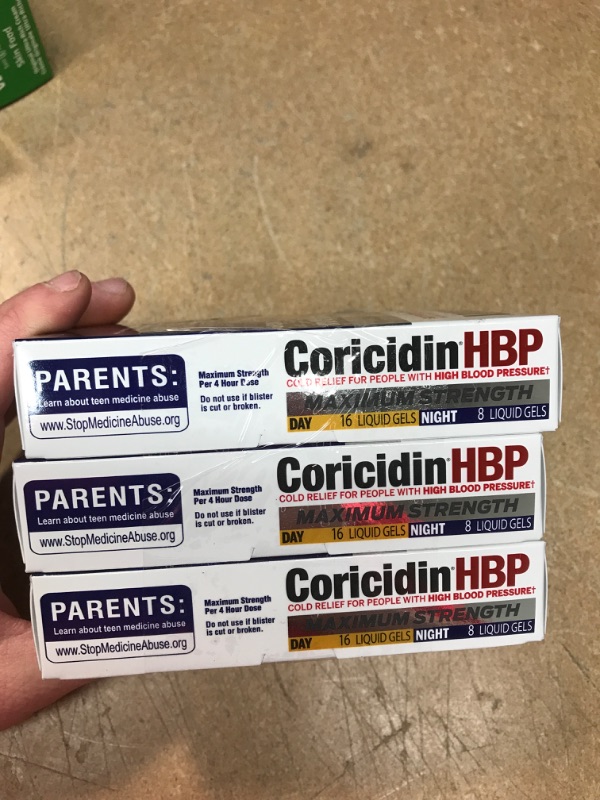 Photo 2 of ***NON-REFUNDABLE**
EXP 6/22
3 BOXES
Coricidin Hbp, Decongestant-free Maximum Strength Cold & Flu Day+night Liquid Gels, 24 Count
