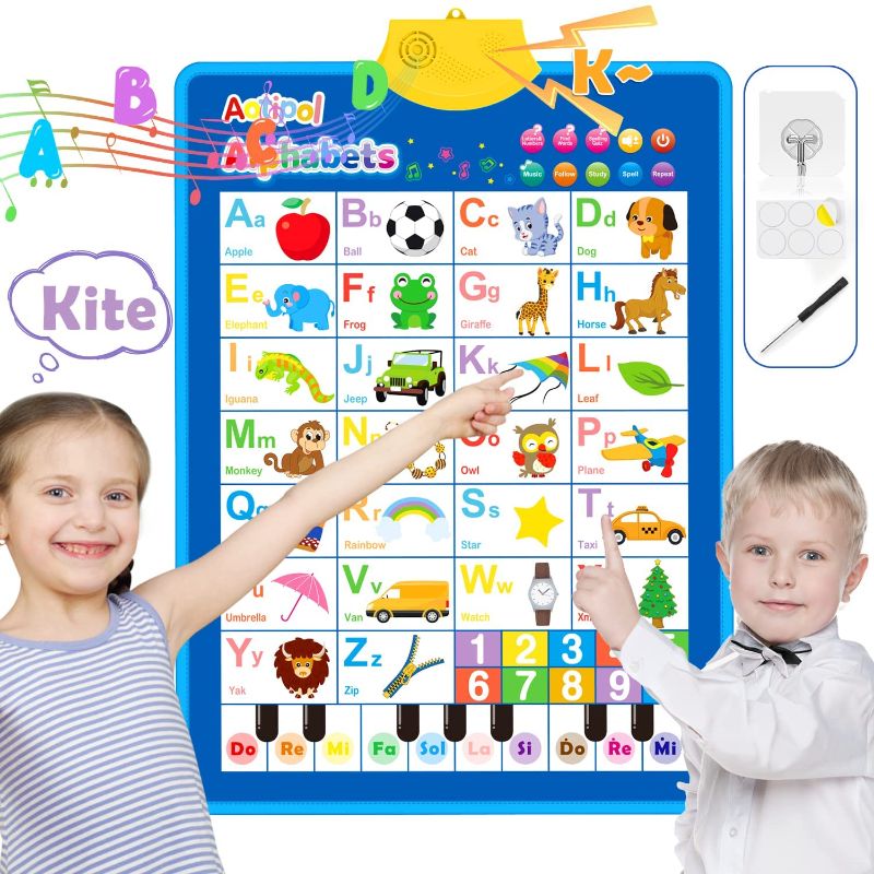 Photo 1 of  Electronic Interactive Alphabet Wall Chart, Talking ABC & 123 & Piano Tone Poster, Educational Toys for 3 4 5 Year Old Boys Girls, Toddlers Kids Learning Toys
