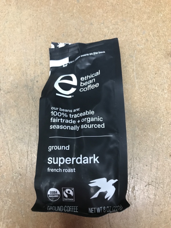 Photo 2 of **NON-REFUNDABLE**
BEST BY 5/22
Ethical Bean Superdark French Roast Fairtrade Organic Ground Coffee (8 oz Bag)
