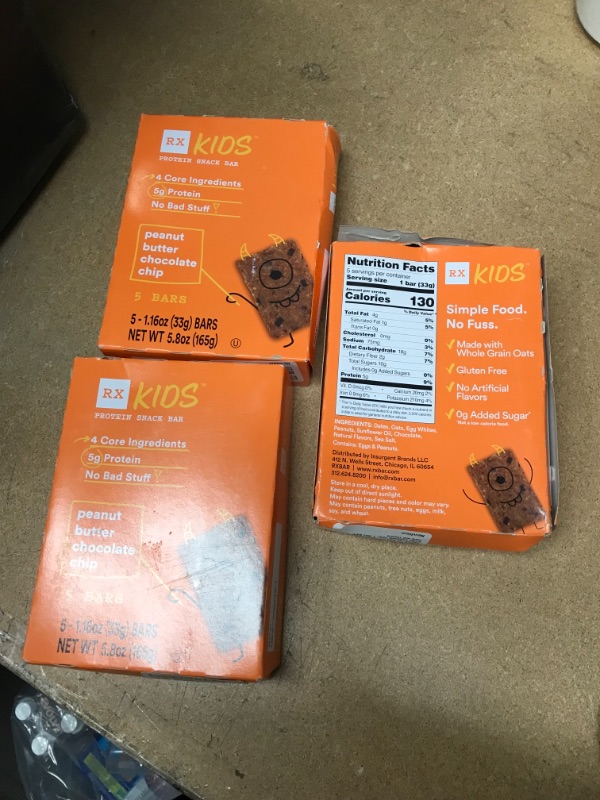Photo 1 of ** EXP:06/27/2022***  *** SETS OF 3** ** NON-REFUNDABLE*** *** SOLD AS IS **
RXBAR, RX Kids Protein Snack Bar, Peanut Butter Chocolate Chip, 1.16oz Bars, 15ct, New Taste and Texture
