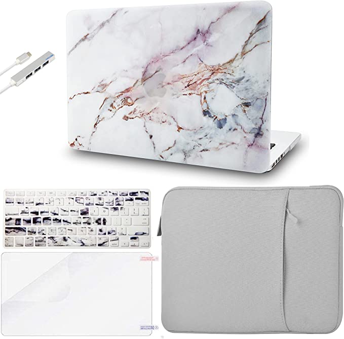 Photo 1 of KECC Compatible with MacBook Pro 13'' Case 2020 2021 2022 Touch Bar A2338 M1 A2289 A2251 Protective Plastic Hard Shell + Keyboard Cover + Sleeve + Screen Protector + USB (White Marble 4)
