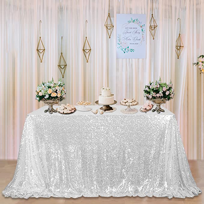 Photo 1 of ** SETS OF 2**
Kmhesvi Glitter Sliver Sequin Tablecloth - 60x92inch Sliver Seamless Sparkly Table Cloth Sequence Table Cover for Wedding Birthday Bridal Shower Party Decorations Sliver Shinny Table Linens
