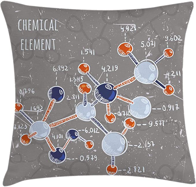 Photo 1 of Ambesonne Grunge Throw Pillow Cushion Cover, Chemistry Laboratory with Display Formula Science Graphic Design Print, Decorative Square Accent Pillow Case, 18" X 18", Dimgray Orange