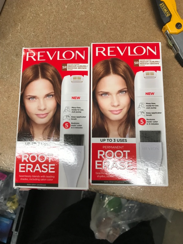 Photo 2 of ** SETS OF 2**
Revlon Root Erase Permanent Hair Color, At-Home Root Touchup Hair Dye with Applicator Brush for Multiple Use, 100% Gray Coverage, Medium Auburn/Reddish Brown (5R), 3.2 oz
