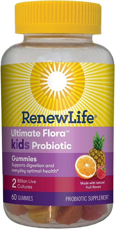 Photo 1 of ** EXP:05/2022**  ***NON-REFUNDABLE**  ** SOLD AS IS **
Renew Life Kids Probiotic - Ultimate Flora Kids Probiotic Gummies Probiotic Supplement - Dairy & Soy Free - 2 Billion CFU - Fruit Flavor, 60 Chewable Gummies
