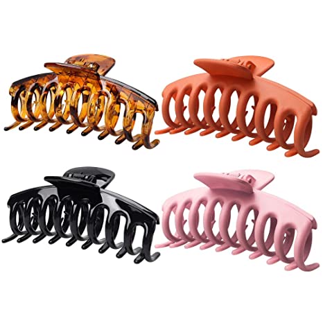 Photo 1 of ** SETS OF 4**
4 pcs Crystal Plastic Hair Claw Clips, Nonslip Large Girls Hair Claw Clips Jaw for Women and Girls Thin Hair, Strong Hold for Thick Hair(4.3 Inch Bright black, yellow, pink, orange)