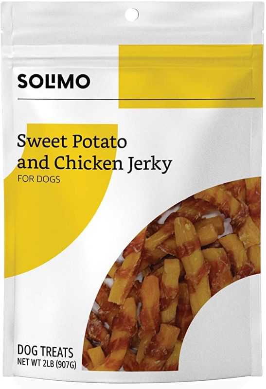 Photo 1 of ** EXP: 21 APR 2023***  ** NON-REFUNDABLE**  ** SOLD AS IS **
Amazon Brand - Solimo Jerky Dog Treats, 2 Lb Bag (Chicken, Duck, Sweet Potato Wraps)
