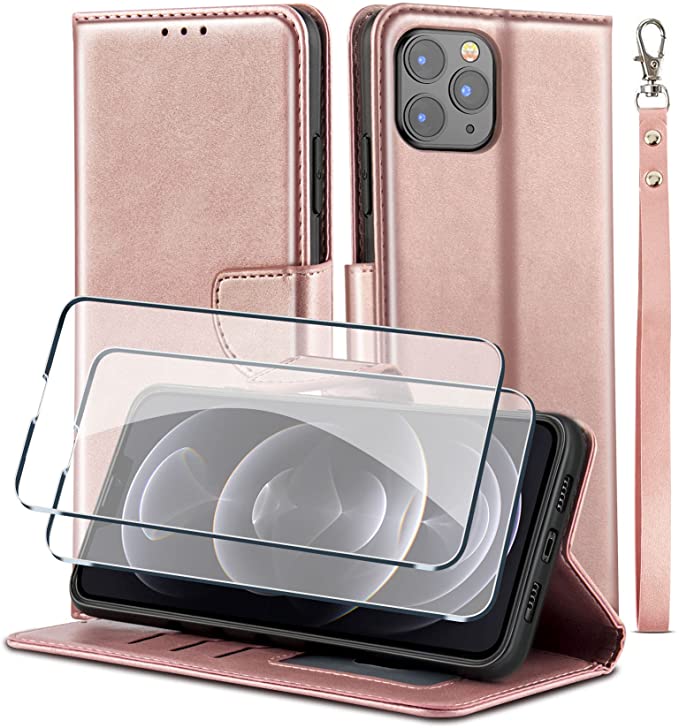 Photo 1 of *** SETS OF 2**
WuGlrz Case for iPhone 13 Pro 6.1" with 2 Packs Tempered Glass Screen Protector, Luxury PU Leather Wallet Case with Card Holder Lanyard Magnetic Flip Protective Cover-Rose
