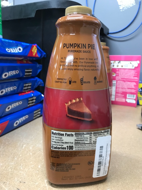 Photo 2 of *** EXP: 31 AUG 2022***  *** NON-REFUNDABLE**  ** SOLD AS IS**
Torani Pumpkin Pie Sauce(64 Fl Oz)
