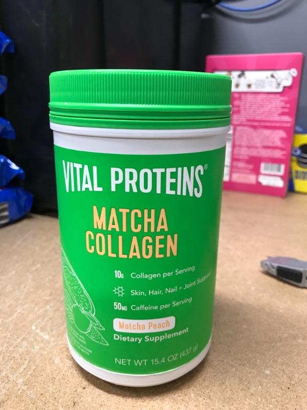 Photo 2 of *** EXP:07/29/2022**  ** NON-REFUNNABLE**  ** SOLD AS IS **
Vital Proteins Matcha Collagen Peptides Powder Supplement, Matcha Green Tea Powder, 15.4oz, Peach
