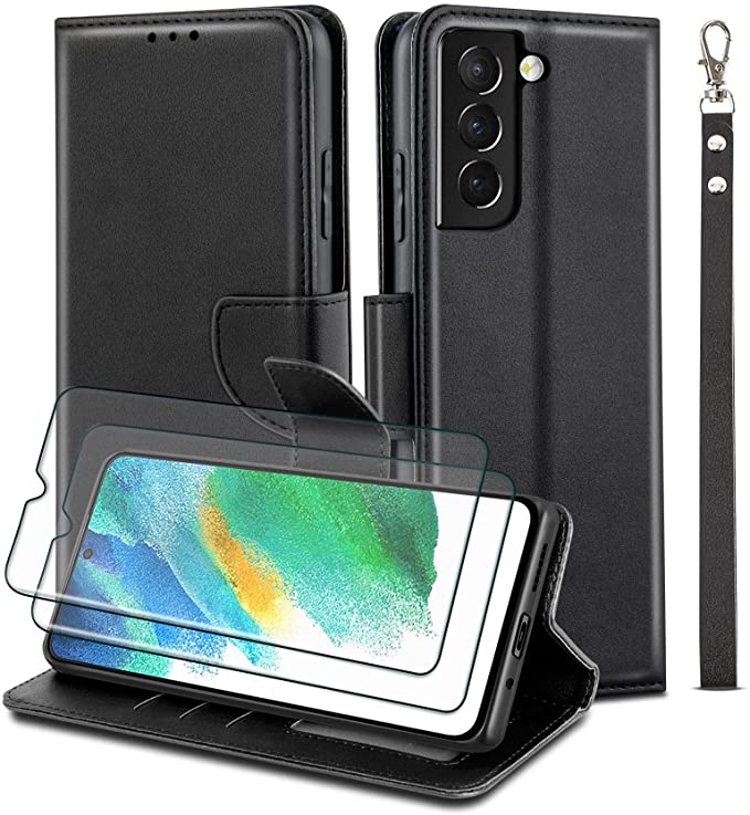 Photo 1 of ** SETS OF 2**
WuGlrz Case for Samsung Galaxy S21 FE 5G?Not fit Galaxy S21? with 2 Packs Tempered Glass Screen Protector, Luxury PU Leather Wallet Case with Card Holder Lanyard Flip Protective Cover-Black
