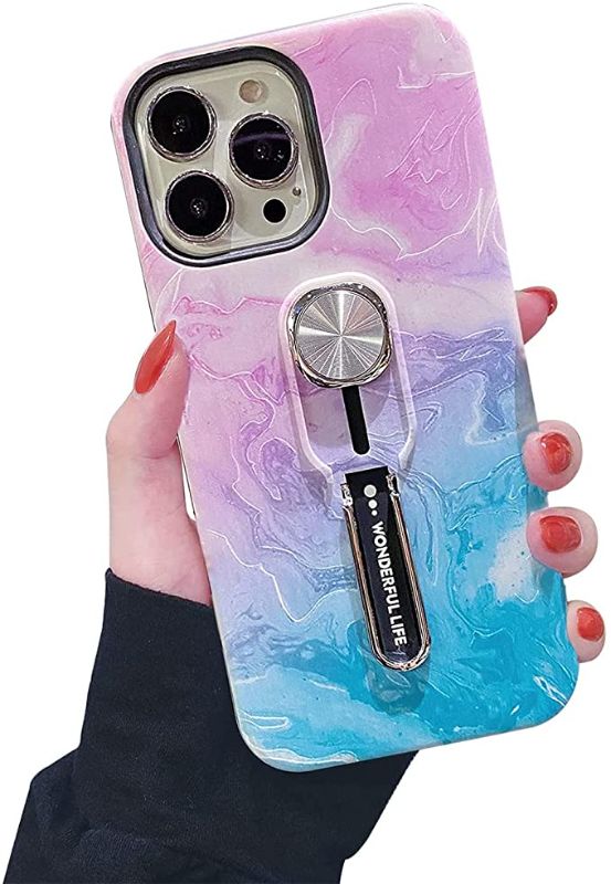 Photo 1 of ** SETS OF 2**
iPhone 13 Pro Max Case for Women Luxury, Ponnky Cute Marble Finger Strap Loop Stand Slim Soft TPU+PC Shockproof Phone Cover for iPhone 13 Pro Max 6.7inch (Pink Blue)

