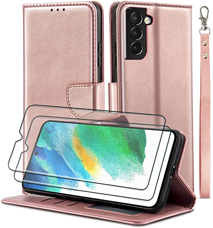 Photo 1 of ** SETS OF 2**
WuGlrz Case for Samsung Galaxy S21 FE 5G?Not fit Galaxy S21? with 2 Packs Tempered Glass Screen Protector, Luxury PU Leather Wallet Case with Card Holder Lanyard Flip Protective Cover-Rose