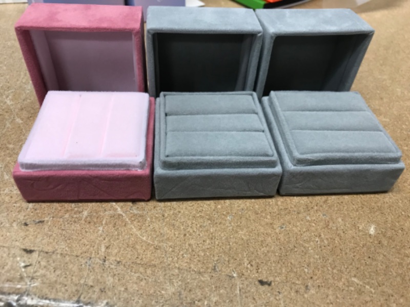 Photo 3 of ** SETS OF 3**
Allinside Velvet Ring Bearer Box, Engagement Wedding Ring Box, Vintage Double Slots Ring Heirlooms Box, for Proposal Weddings Engagement Photography Ceremony Christmas, 2 GREY AND 1 PINK