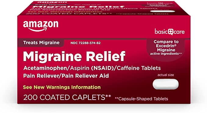 Photo 1 of *** EXP:11/2022***  *** NON-REFUNDABLE**  *** SOLD AS IS **  
      **** SETS OF 2**
Amazon Basic Care Migraine Relief, Acetaminophen, Aspirin (NSAID) and Caffeine Tablets, 200 Count
