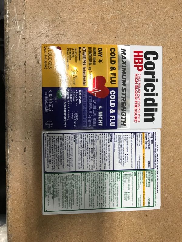 Photo 2 of ** EXP:06/2022**  ** NON-REFUNDABLE**  ** SOLD AS IS ***
Coricidin Hbp, Decongestant-free Maximum Strength Cold & Flu Day+night Liquid Gels, 24 Count
