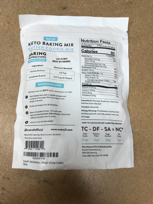 Photo 3 of ** EXP: 05/2022**   ** NON-REFUNDABLE**  ** SOLD AS IS**
NuTrail™ - Keto Shortbread Butter Cookies Baking Mix | Low Carb Snacks & Food - Only 2g Net Carb Per Cookie - Gluten Free & No Added Sugar, Healthy Diabetic Friendly Cookie Snack Dessert (Makes 10 L