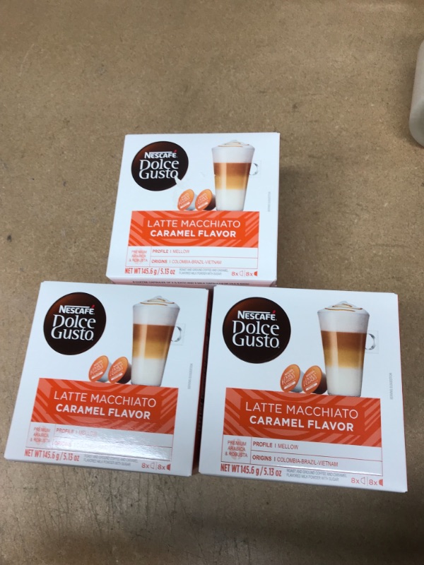 Photo 2 of ** EXP:05/20222***  ** NON-REFUNDABLE**  ** SOLD AS IS 
Dolce Gusto Nescafe Coffee Pods, Caramel Macchiato, 16 Count, Pack of 3
