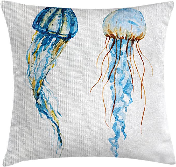 Photo 1 of ** SETS OF 2**
Ambesonne Jellyfish Throw Pillow Cushion Cover, Jellyfish Exotic Sea Ocean Creature Aquatic Animals Watercolor Raster Graphic, Decorative Square Accent Pillow Case, 24" X 24", Blue

