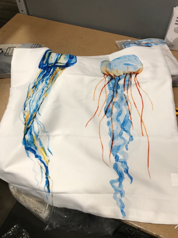 Photo 2 of ** SETS OF 2**
Ambesonne Jellyfish Throw Pillow Cushion Cover, Jellyfish Exotic Sea Ocean Creature Aquatic Animals Watercolor Raster Graphic, Decorative Square Accent Pillow Case, 24" X 24", Blue
