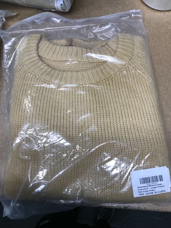 Photo 1 of Saodimallsu Womens Loose Crewneck Sweaters Casual Long Sleeve Basic Ribbed Knit Jumper Pullover Tops
SIZE: LARGE
Color: Khaki