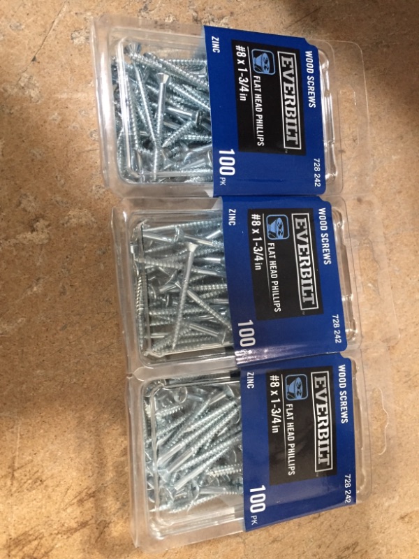 Photo 2 of 3 PACK**
Everbilt #8 x 1-3/4 in. Phillips Flat Head Zinc Plated Wood Screw (100-Pack)