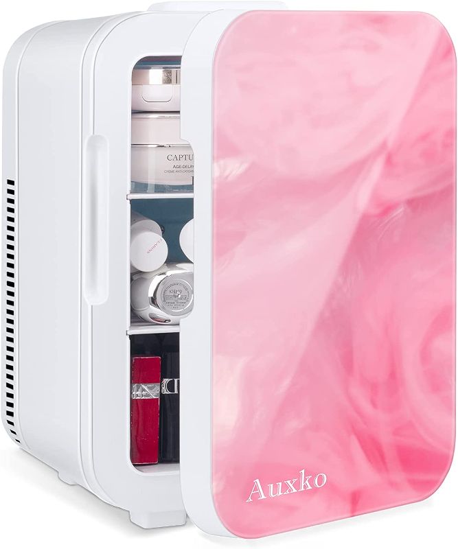 Photo 1 of AUXKO Penetration Pink Mini Fridge 10 Liter/11 Can Portable Personal Small Makeup Refrigerator, Compact Cooler and Warmer for skincare, Cosmetic, Breast Milk, Facial mask, Bedroom, Dorm, Office, Car
